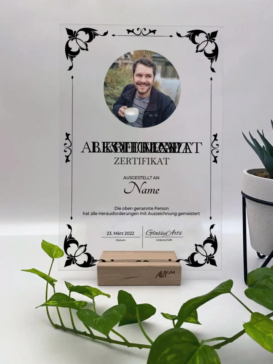 Personalisierte Glas Zertifikate mit Wunsch Auszeichnung